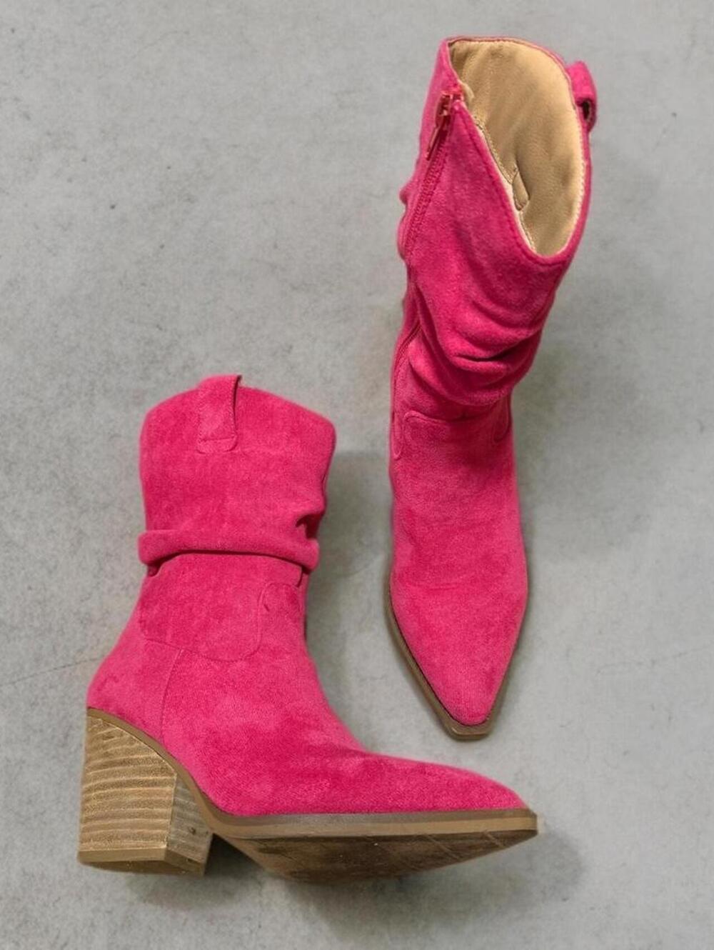 Super Comfy Hot Pink Suede Slouchy Boots Y2K Boho Coastal Cowgirl Western Cowboy